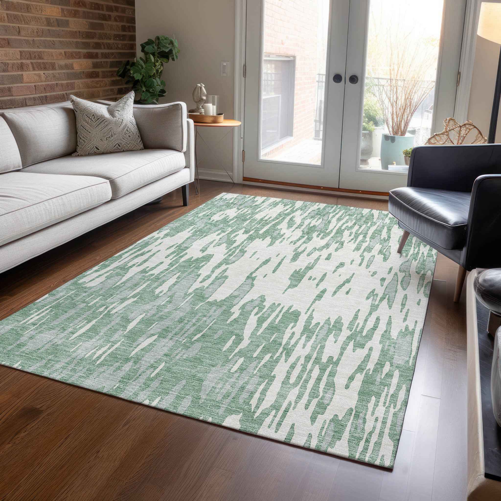 8' X 10' Sage And Ivory Abstract Washable Indoor Outdoor Area Rug