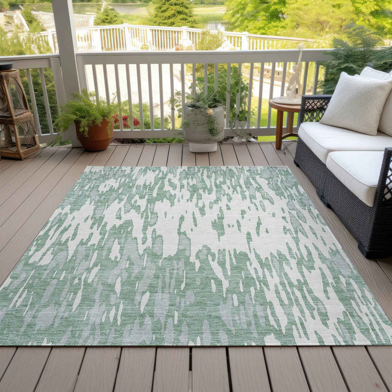 8' X 10' Sage And Ivory Abstract Washable Indoor Outdoor Area Rug