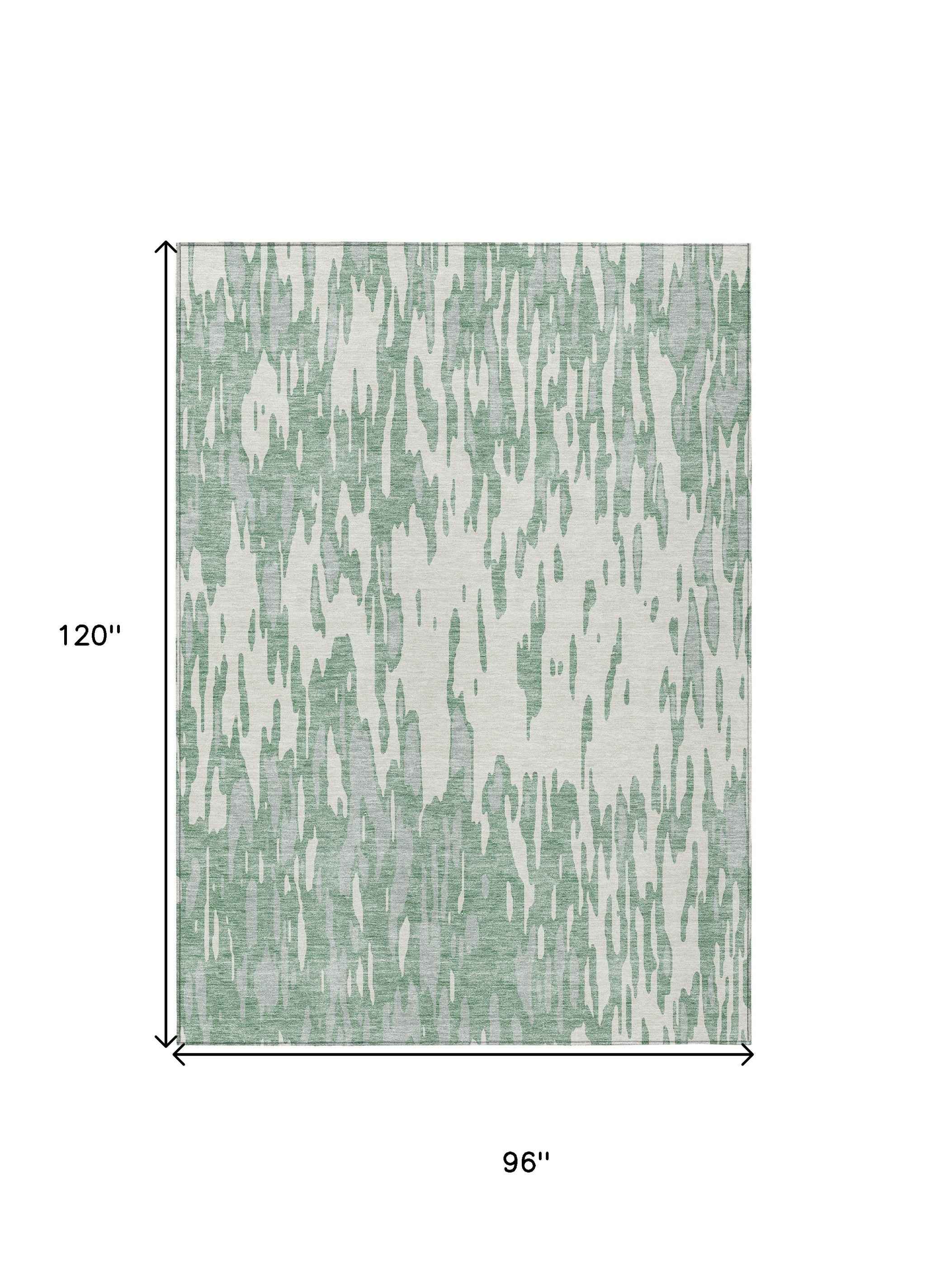 8' X 10' Sage And Ivory Abstract Washable Indoor Outdoor Area Rug