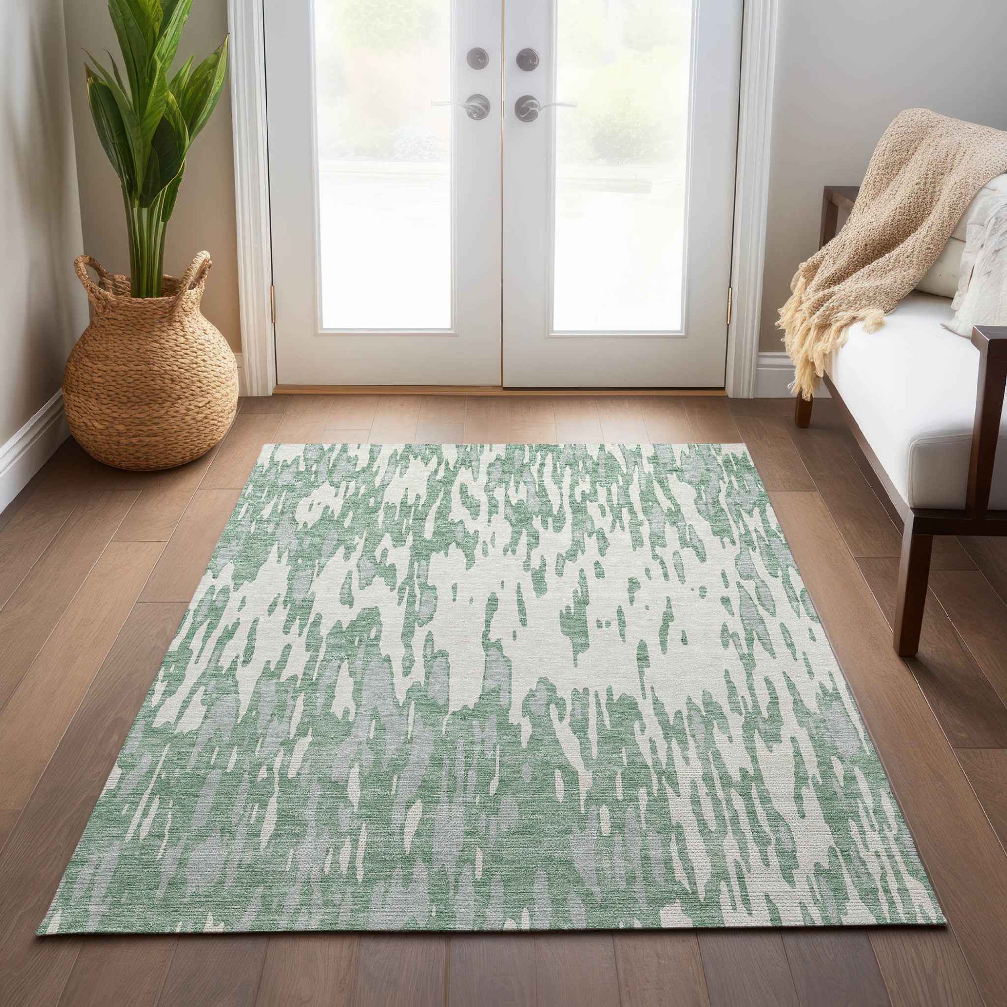 8' X 10' Sage And Ivory Abstract Washable Indoor Outdoor Area Rug