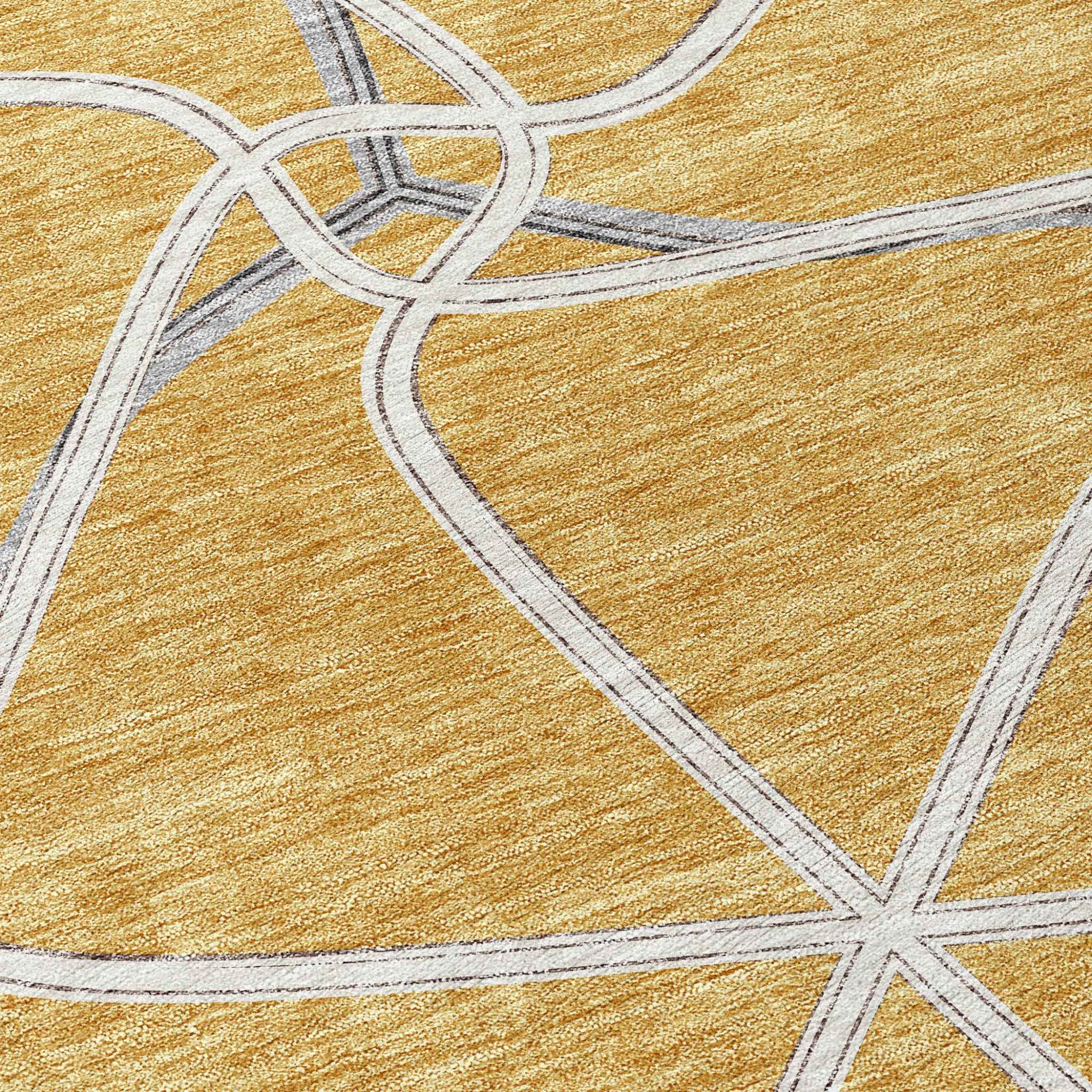 5' X 8' Gold And Ivory Geometric Washable Indoor Outdoor Area Rug