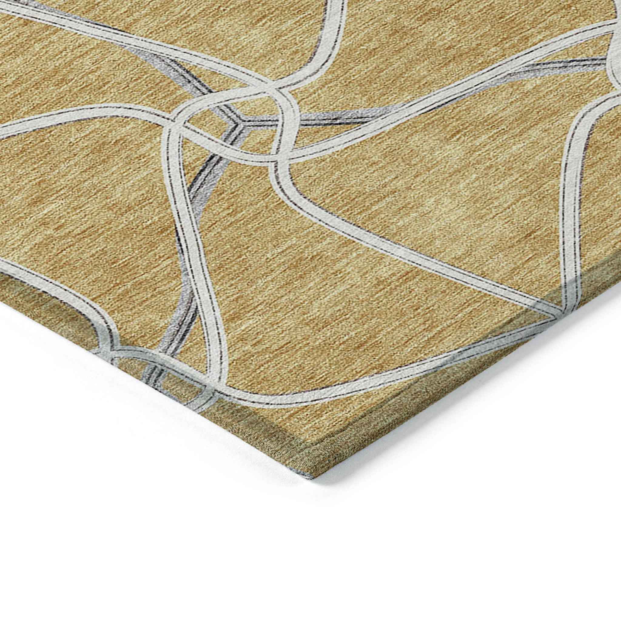 5' X 8' Gold And Ivory Geometric Washable Indoor Outdoor Area Rug