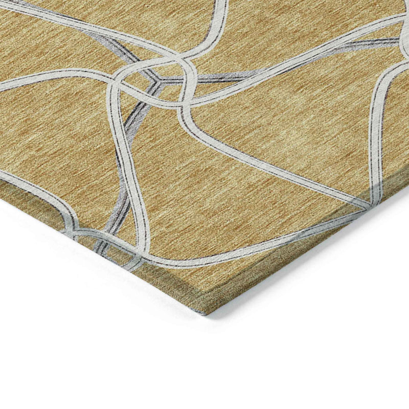 5' X 8' Gold And Ivory Geometric Washable Indoor Outdoor Area Rug