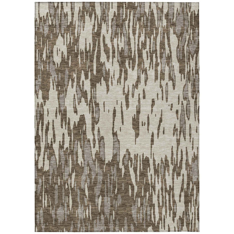 5' X 8' Brown And Ivory Abstract Washable Indoor Outdoor Area Rug