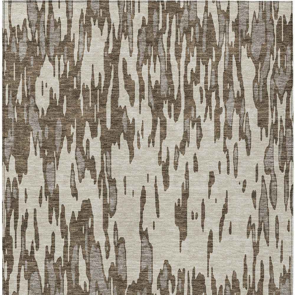 5' X 8' Brown And Ivory Abstract Washable Indoor Outdoor Area Rug