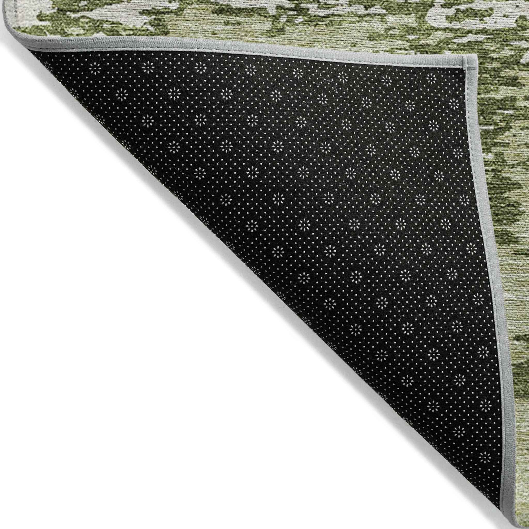 8' X 10' Olive Green And Ivory Abstract Washable Indoor Outdoor Area Rug