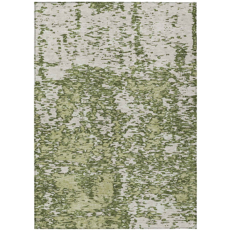 8' X 10' Olive Green And Ivory Abstract Washable Indoor Outdoor Area Rug