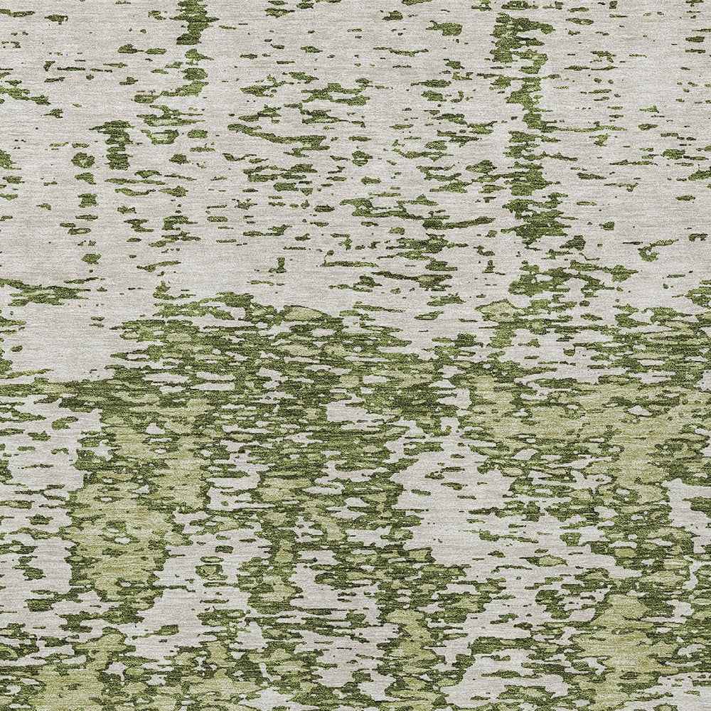 8' X 10' Olive Green And Ivory Abstract Washable Indoor Outdoor Area Rug