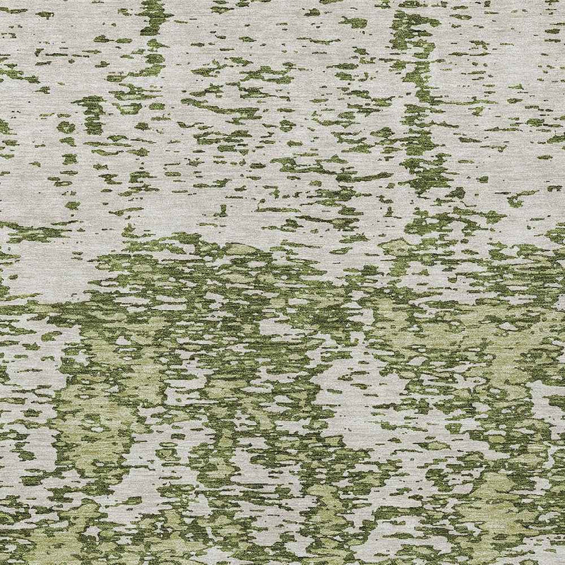 8' X 10' Olive Green And Ivory Abstract Washable Indoor Outdoor Area Rug