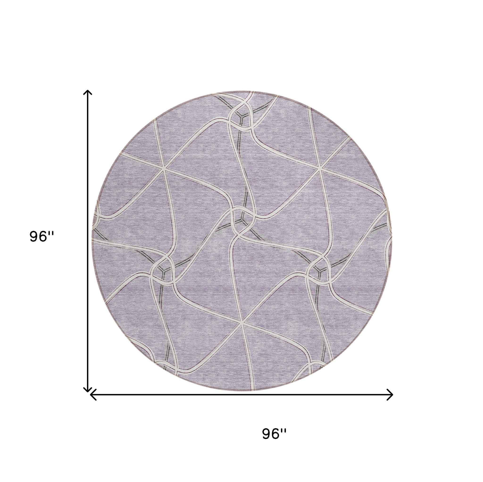 8' Lavender And Ivory Round Geometric Washable Indoor Outdoor Area Rug