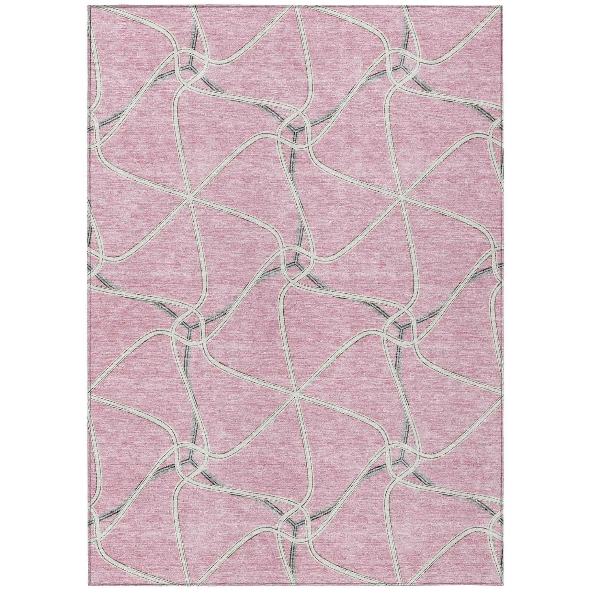 10' X 14' Pink And Ivory Geometric Washable Indoor Outdoor Area Rug