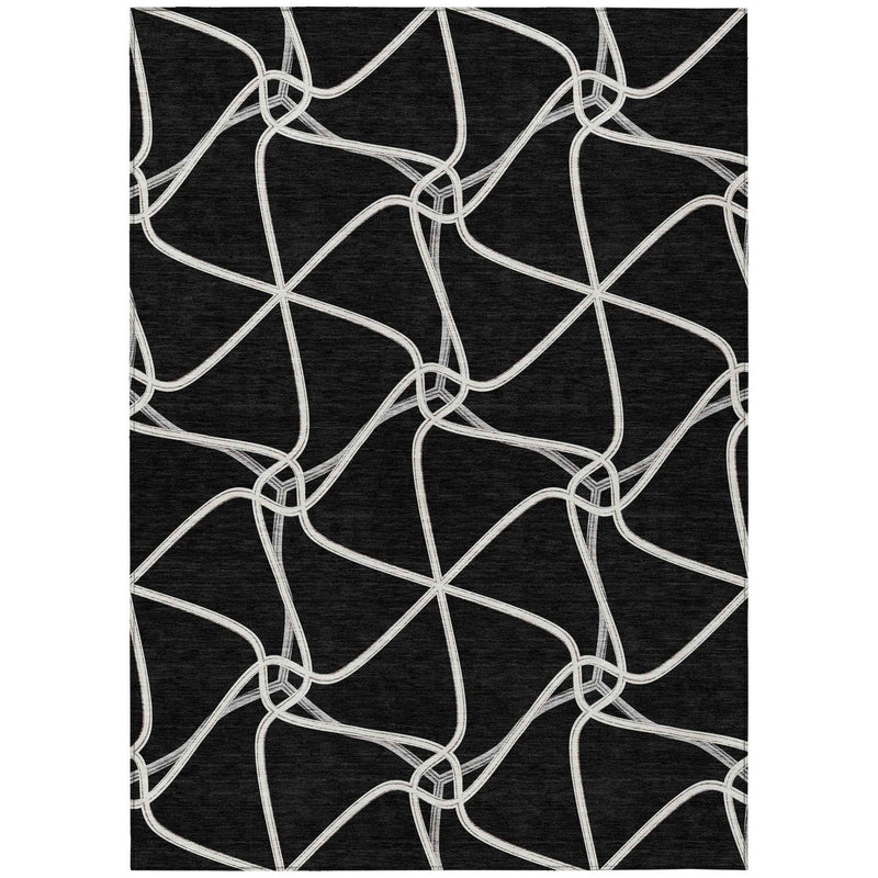 10' X 14' Black And Ivory Geometric Washable Indoor Outdoor Area Rug