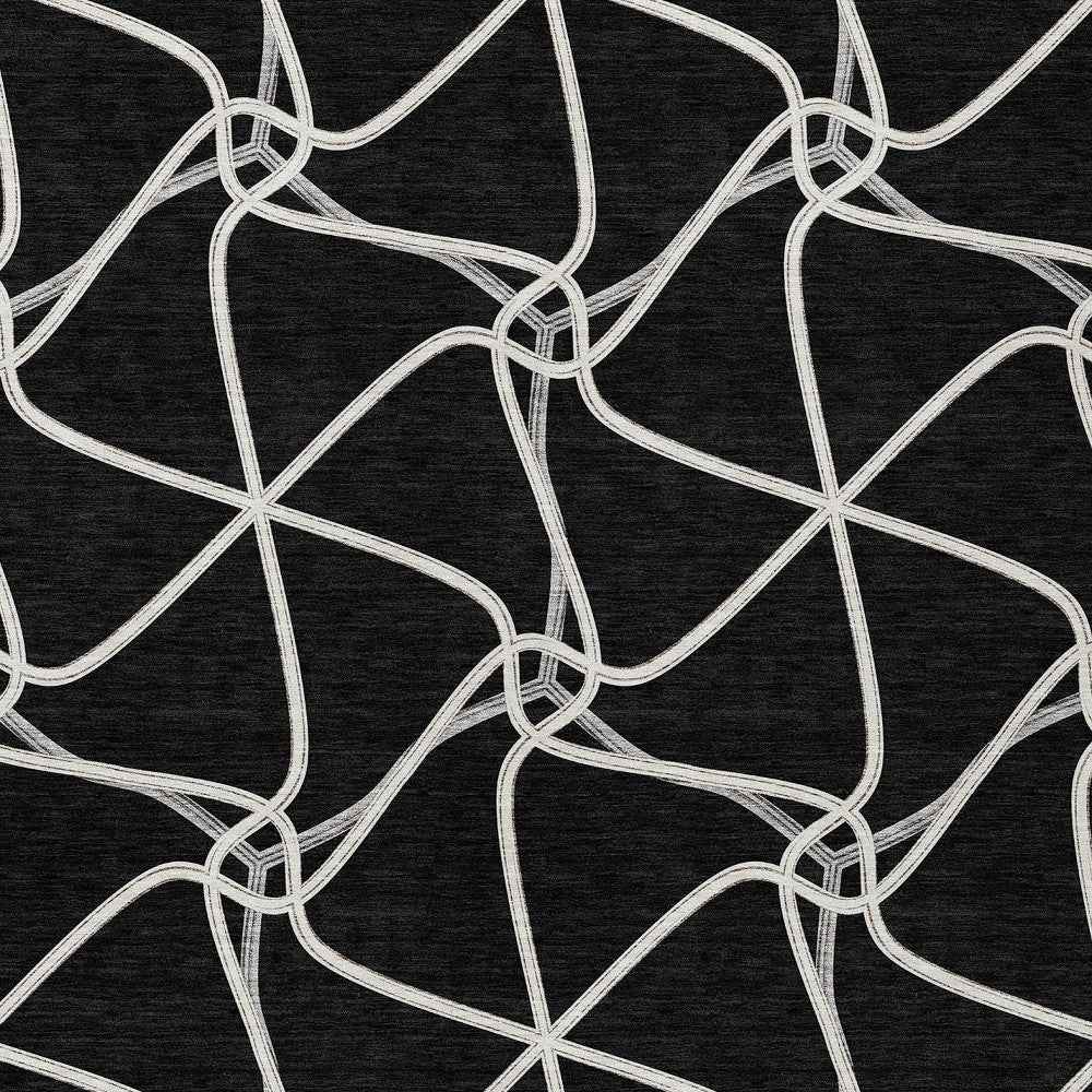 10' X 14' Black And Ivory Geometric Washable Indoor Outdoor Area Rug