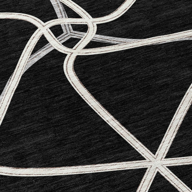 8' X 10' Black And Ivory Geometric Washable Indoor Outdoor Area Rug