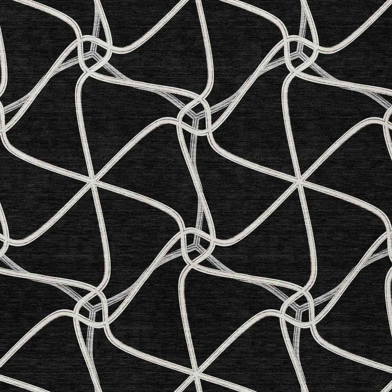 8' X 10' Black And Ivory Geometric Washable Indoor Outdoor Area Rug