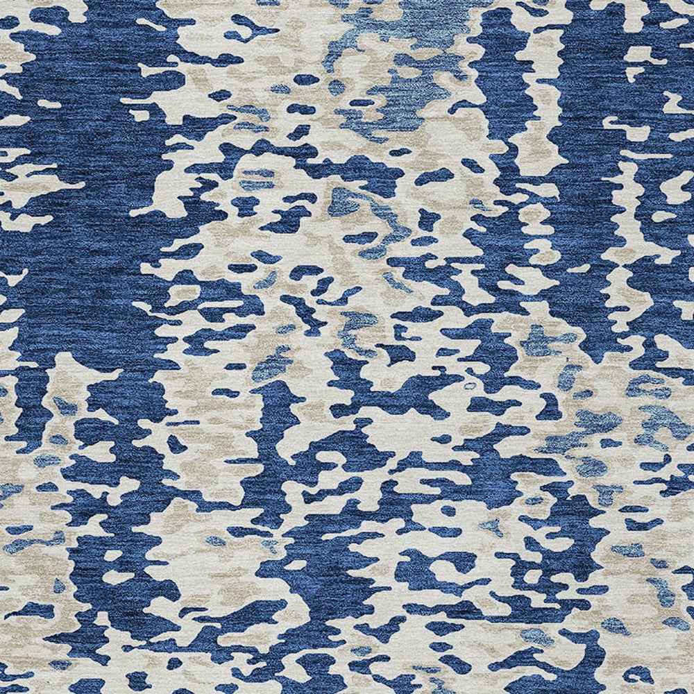8' X 10' Navy Blue And Ivory Abstract Washable Indoor Outdoor Area Rug