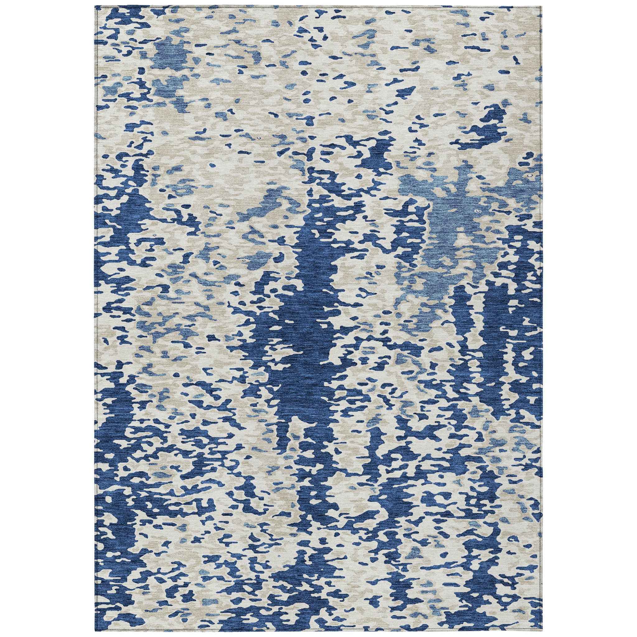 8' X 10' Navy Blue And Ivory Abstract Washable Indoor Outdoor Area Rug