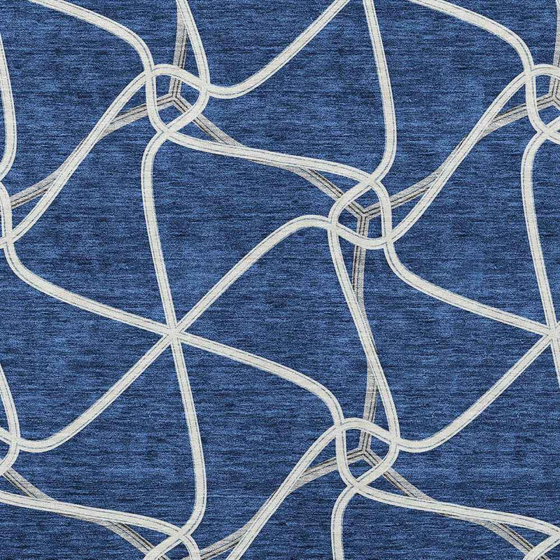 5' X 8' Blue And Ivory Geometric Washable Indoor Outdoor Area Rug