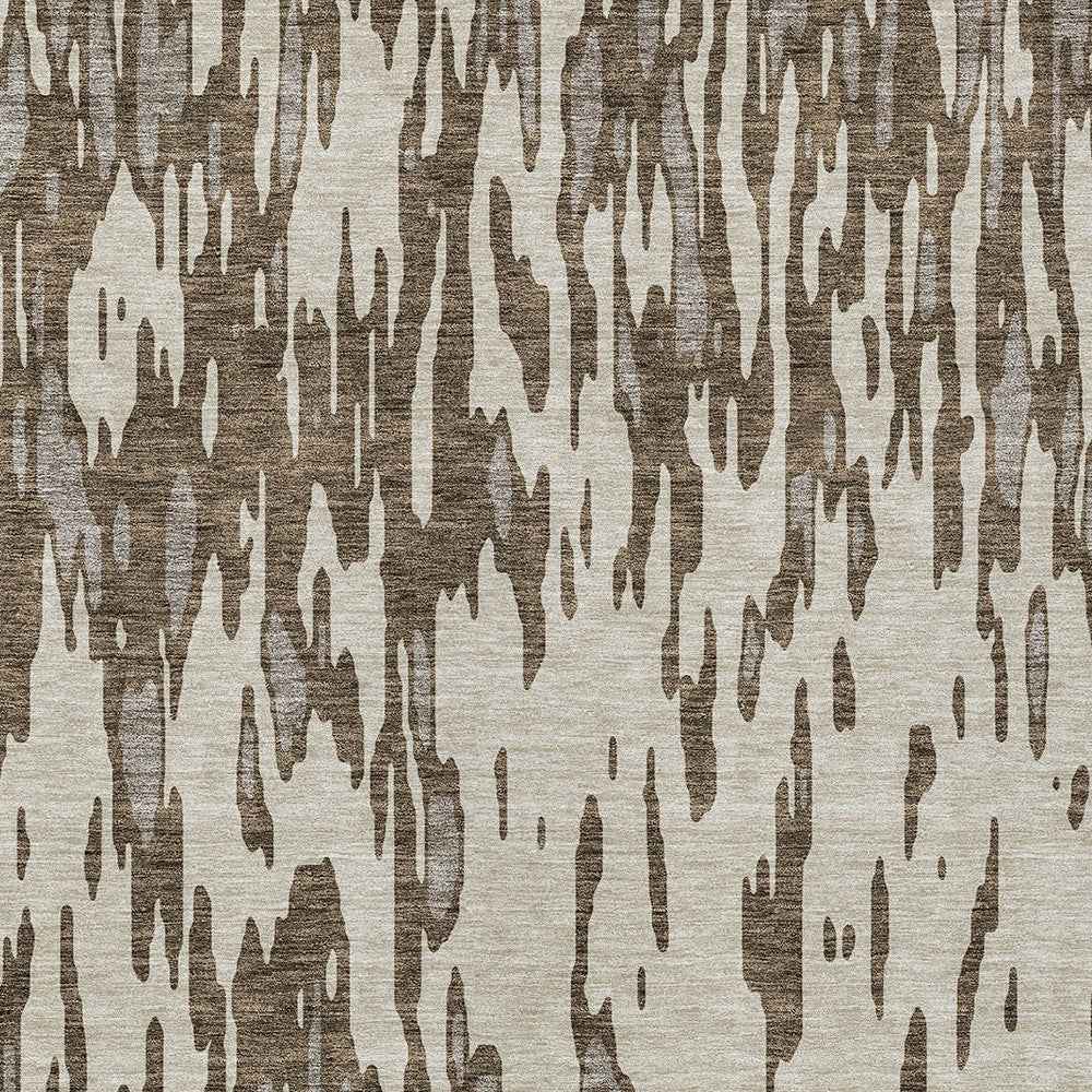10' X 14' Brown And Ivory Abstract Washable Indoor Outdoor Area Rug