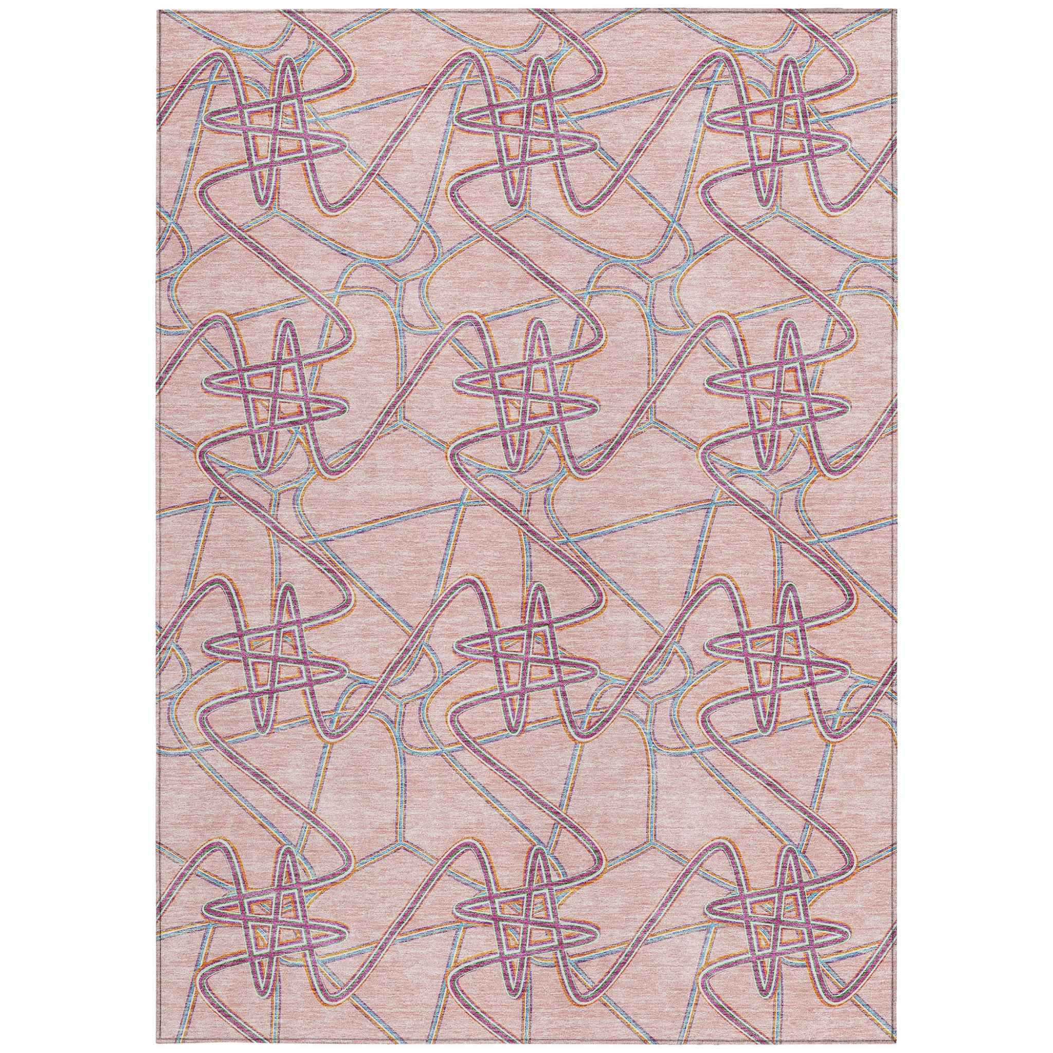 5' X 8' Pink Purple And Sky Blue Geometric Washable Indoor Outdoor Area Rug