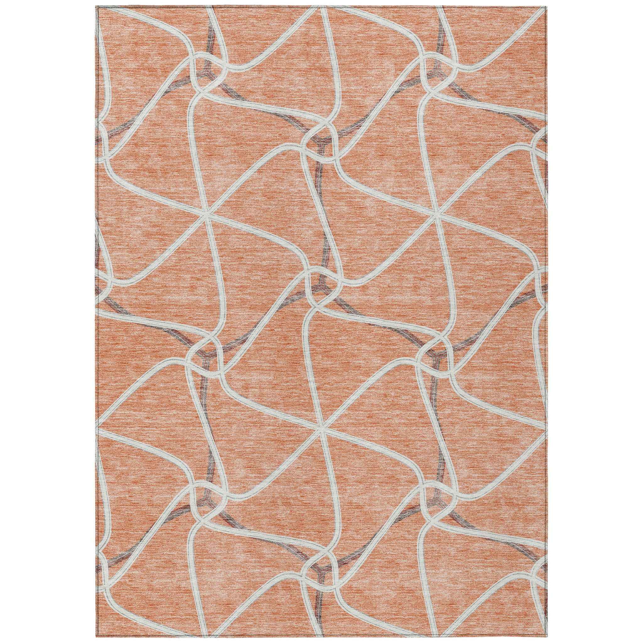 3' X 5' Salmon And Ivory Geometric Washable Indoor Outdoor Area Rug