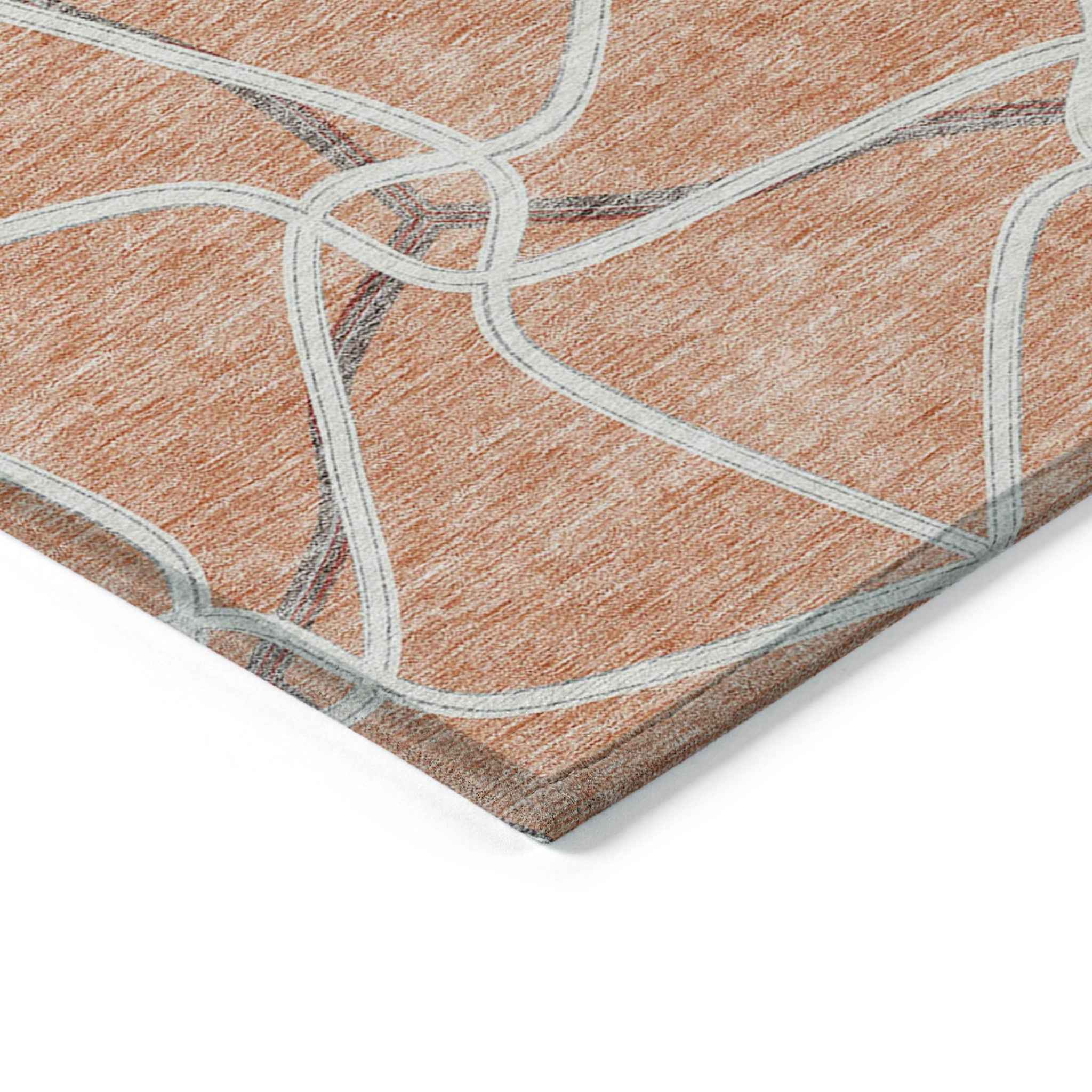 3' X 5' Salmon And Ivory Geometric Washable Indoor Outdoor Area Rug