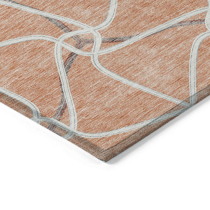 3' X 5' Salmon And Ivory Geometric Washable Indoor Outdoor Area Rug