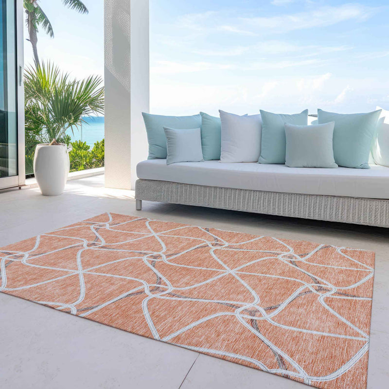 3' X 5' Salmon And Ivory Geometric Washable Indoor Outdoor Area Rug