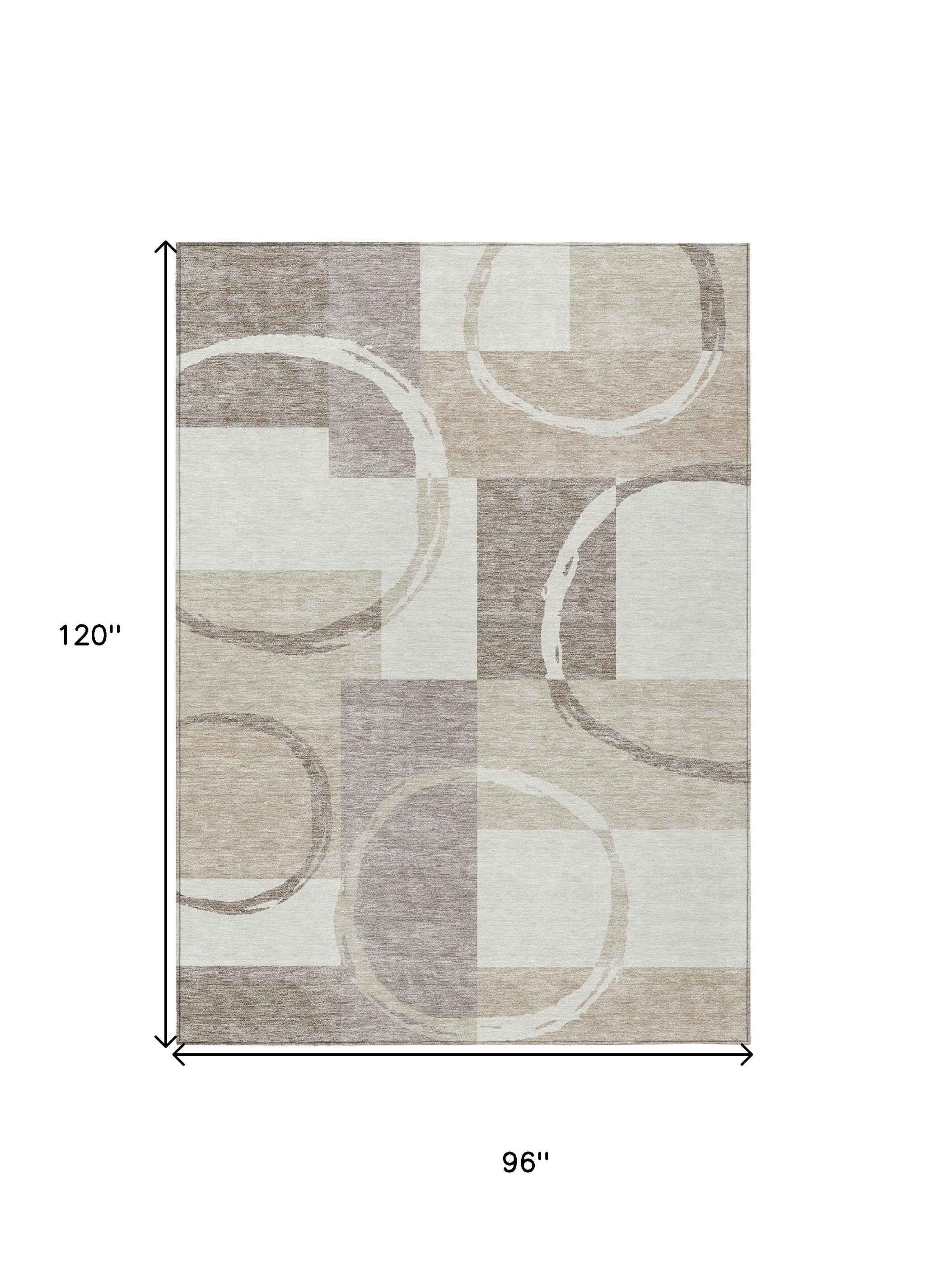 8' X 10' Ivory And Beige Geometric Washable Indoor Outdoor Area Rug