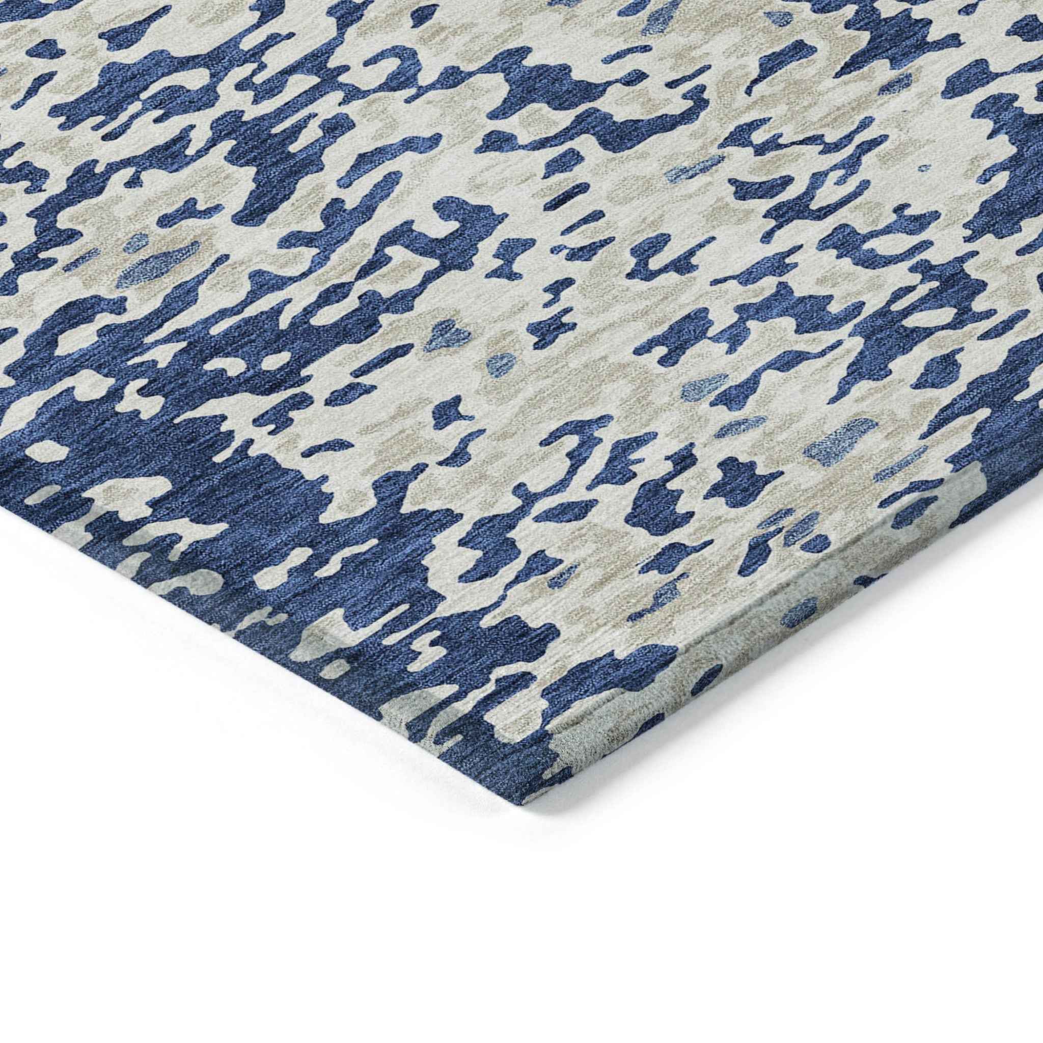 10' X 14' Navy Blue And Ivory Abstract Washable Indoor Outdoor Area Rug