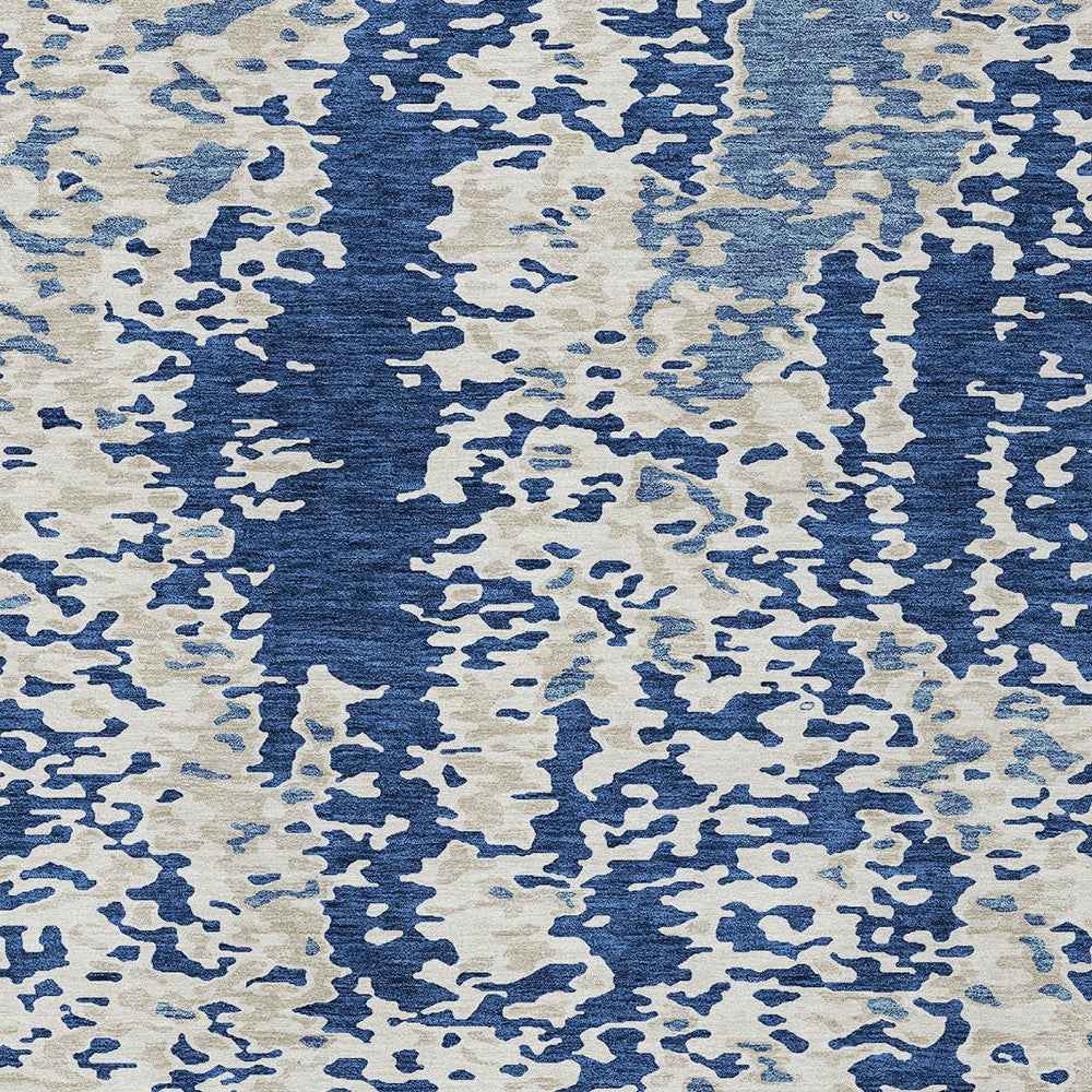 10' X 14' Navy Blue And Ivory Abstract Washable Indoor Outdoor Area Rug