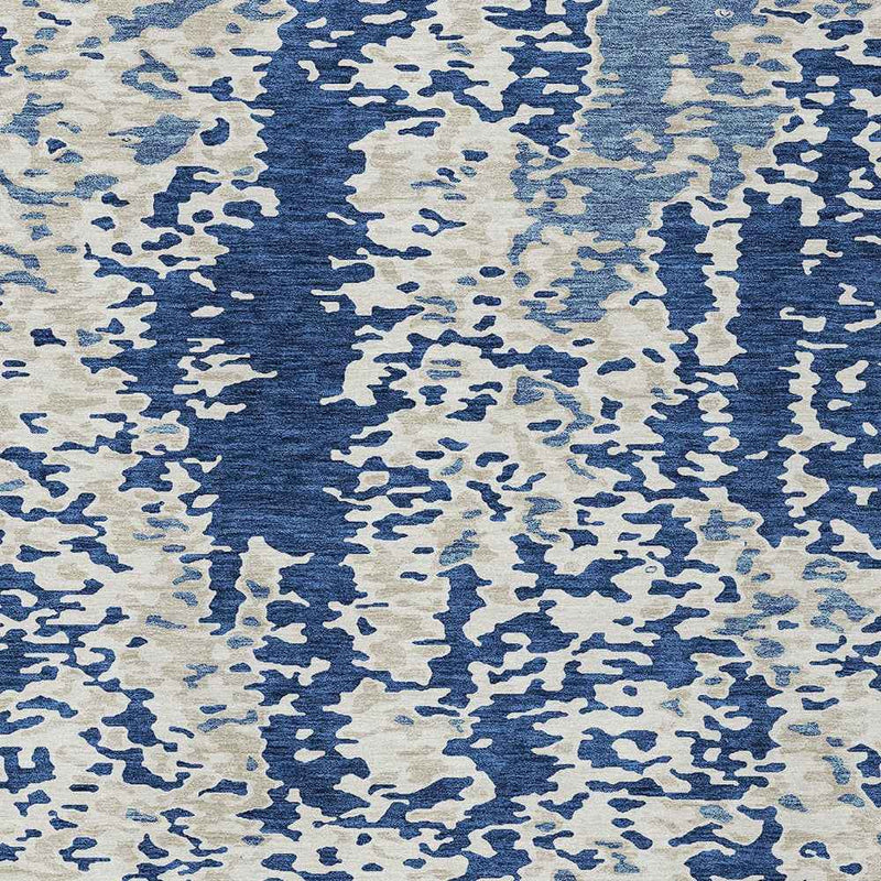 10' X 14' Navy Blue And Ivory Abstract Washable Indoor Outdoor Area Rug