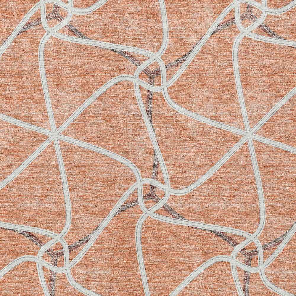 3' X 5' Salmon And Ivory Geometric Washable Indoor Outdoor Area Rug