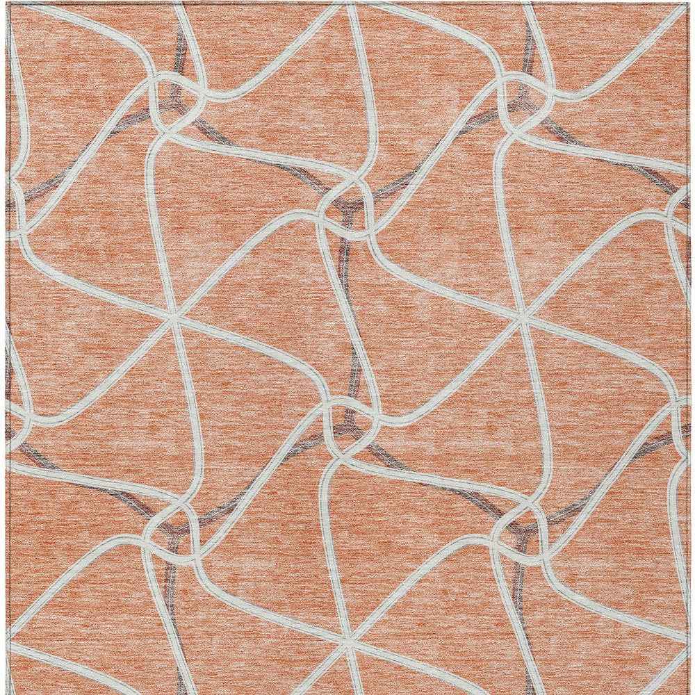 3' X 5' Salmon And Ivory Geometric Washable Indoor Outdoor Area Rug