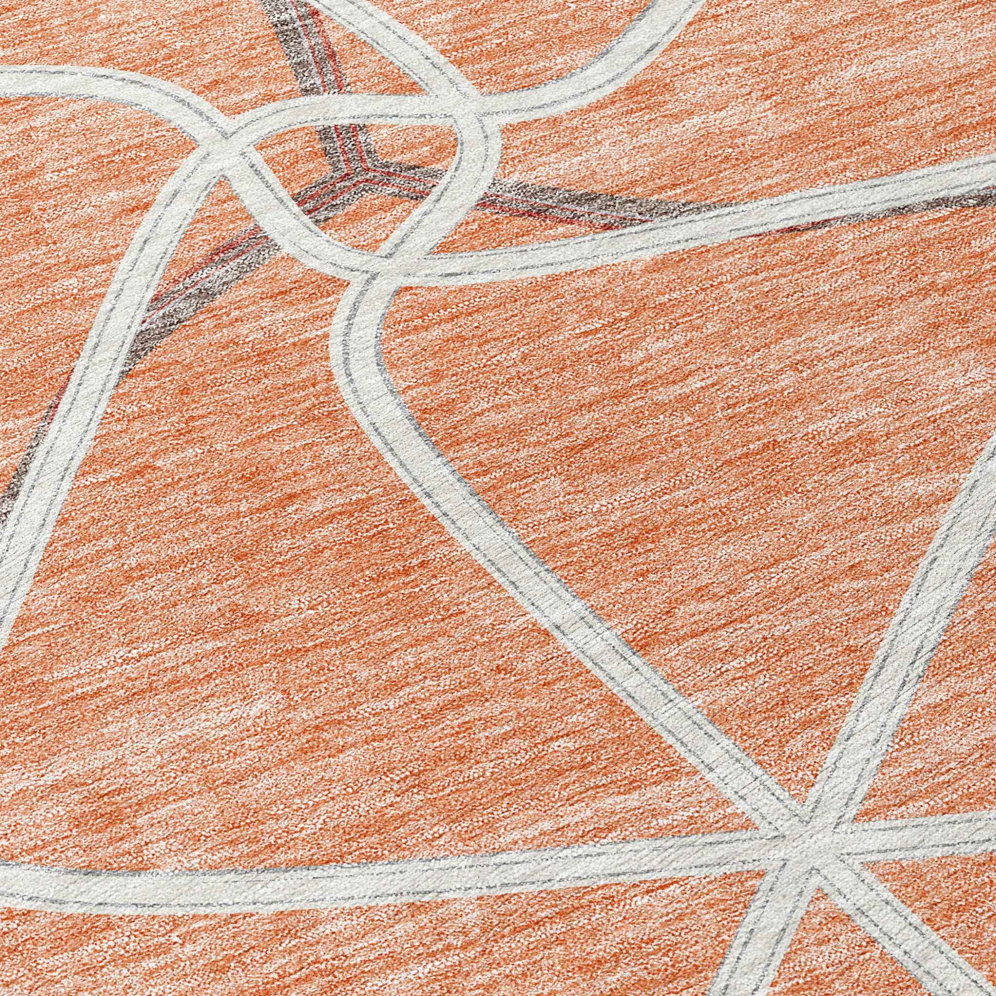 3' X 5' Salmon And Ivory Geometric Washable Indoor Outdoor Area Rug