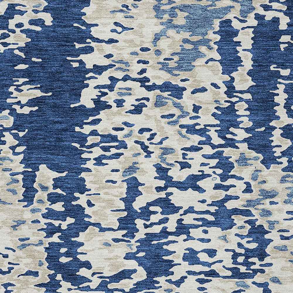 10' X 14' Navy Blue And Ivory Abstract Washable Indoor Outdoor Area Rug