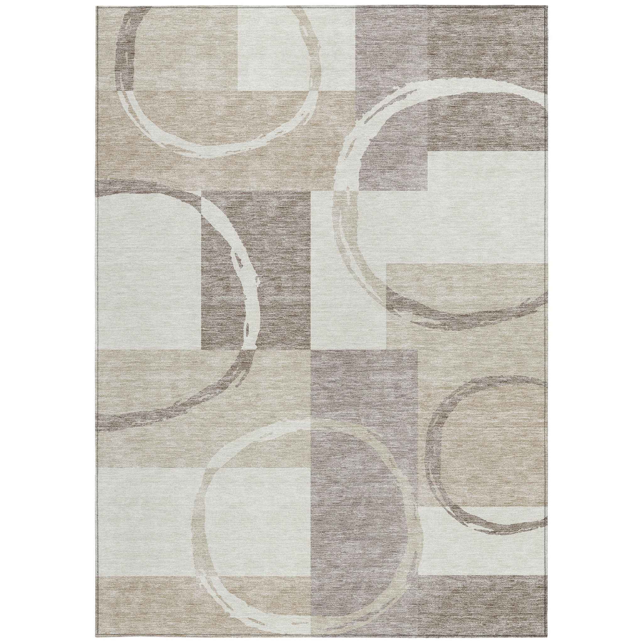 8' X 10' Ivory And Beige Geometric Washable Indoor Outdoor Area Rug