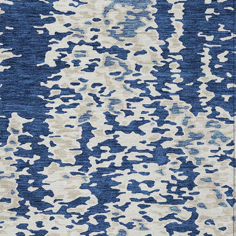 3' X 5' Navy Blue And Ivory Abstract Washable Indoor Outdoor Area Rug