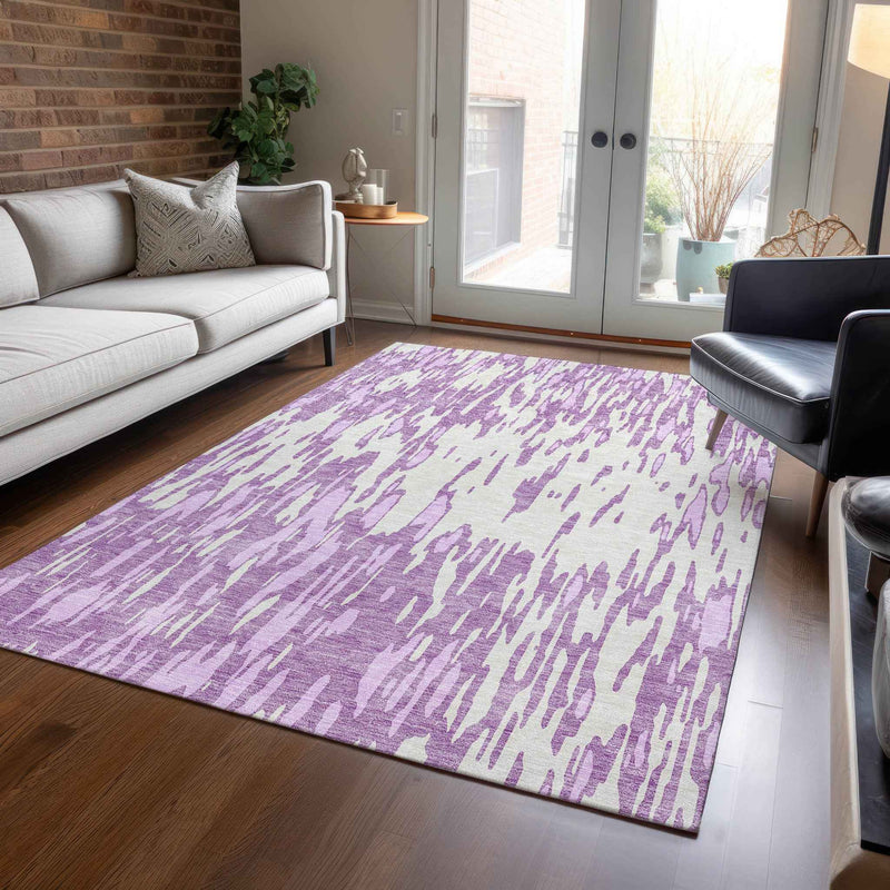 10' X 14' Lavender And Ivory Abstract Washable Indoor Outdoor Area Rug