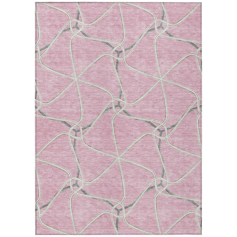 8' X 10' Pink And Ivory Geometric Washable Indoor Outdoor Area Rug