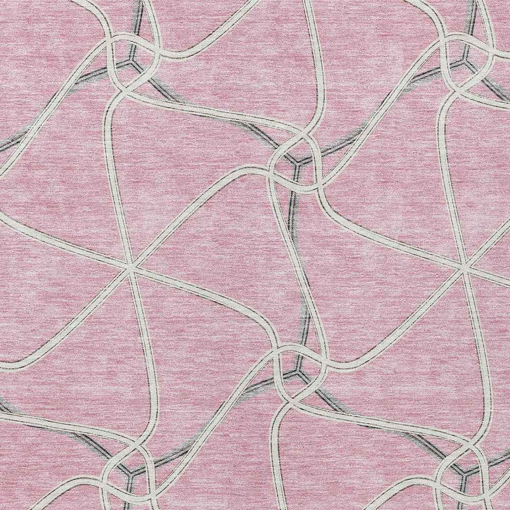8' X 10' Pink And Ivory Geometric Washable Indoor Outdoor Area Rug
