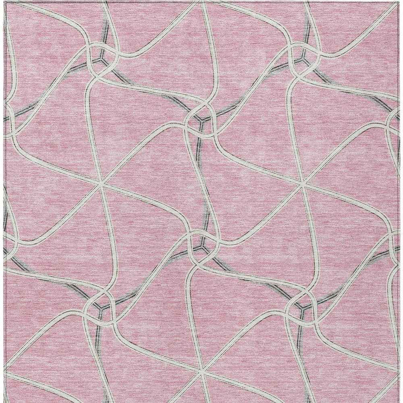 8' X 10' Pink And Ivory Geometric Washable Indoor Outdoor Area Rug