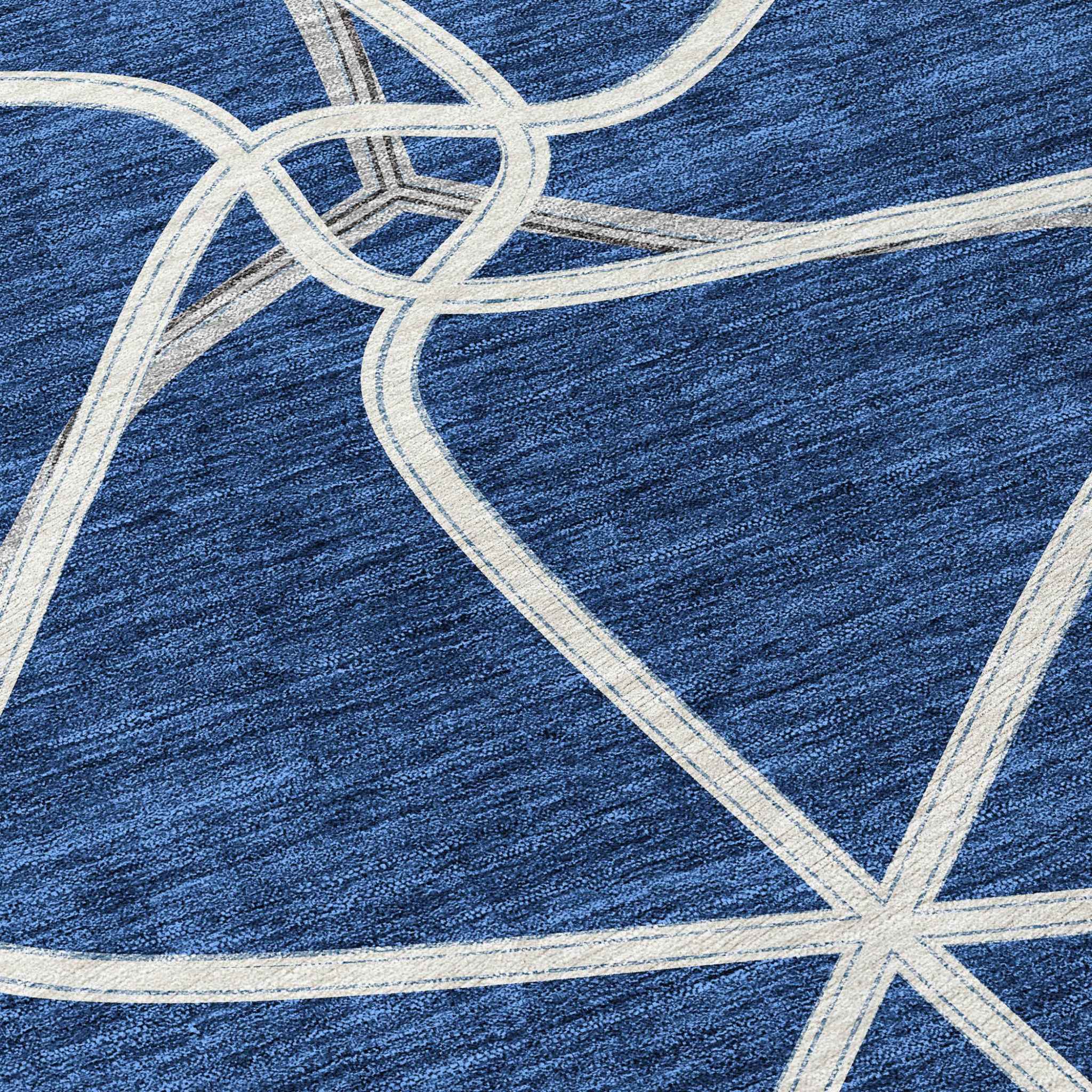 8' X 10' Blue And Ivory Geometric Washable Indoor Outdoor Area Rug