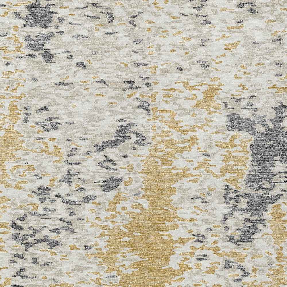 9' X 12' Gold And Ivory Abstract Washable Indoor Outdoor Area Rug