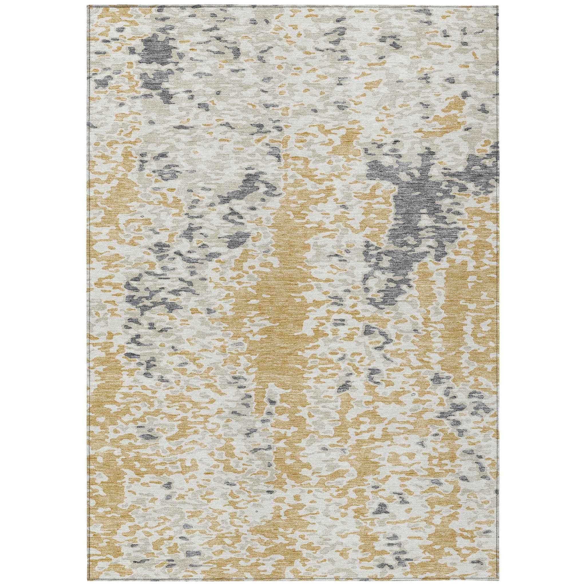 9' X 12' Gold And Ivory Abstract Washable Indoor Outdoor Area Rug