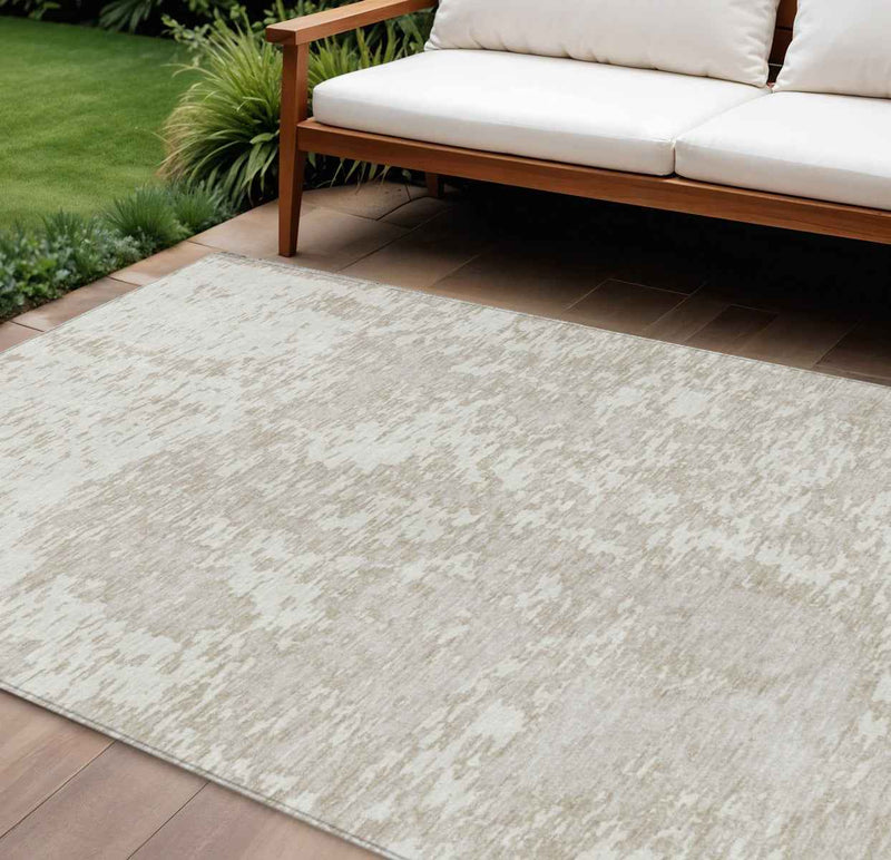 9' X 12' Ivory And Off White Abstract Washable Indoor Outdoor Area Rug