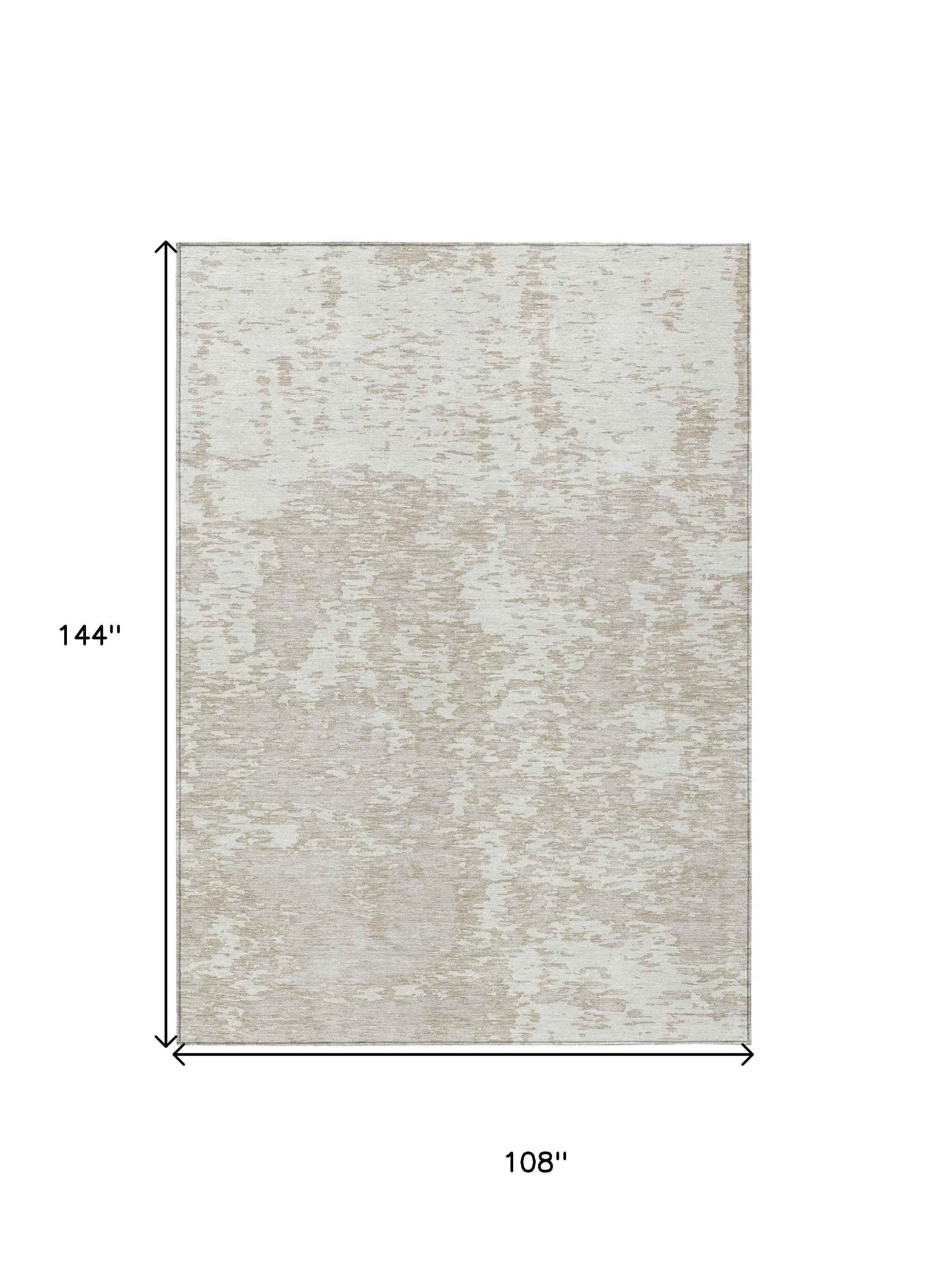 9' X 12' Ivory And Off White Abstract Washable Indoor Outdoor Area Rug