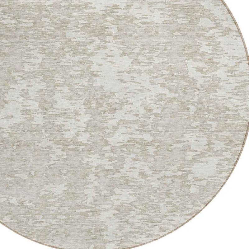 8' Ivory And Off White Round Abstract Washable Indoor Outdoor Area Rug