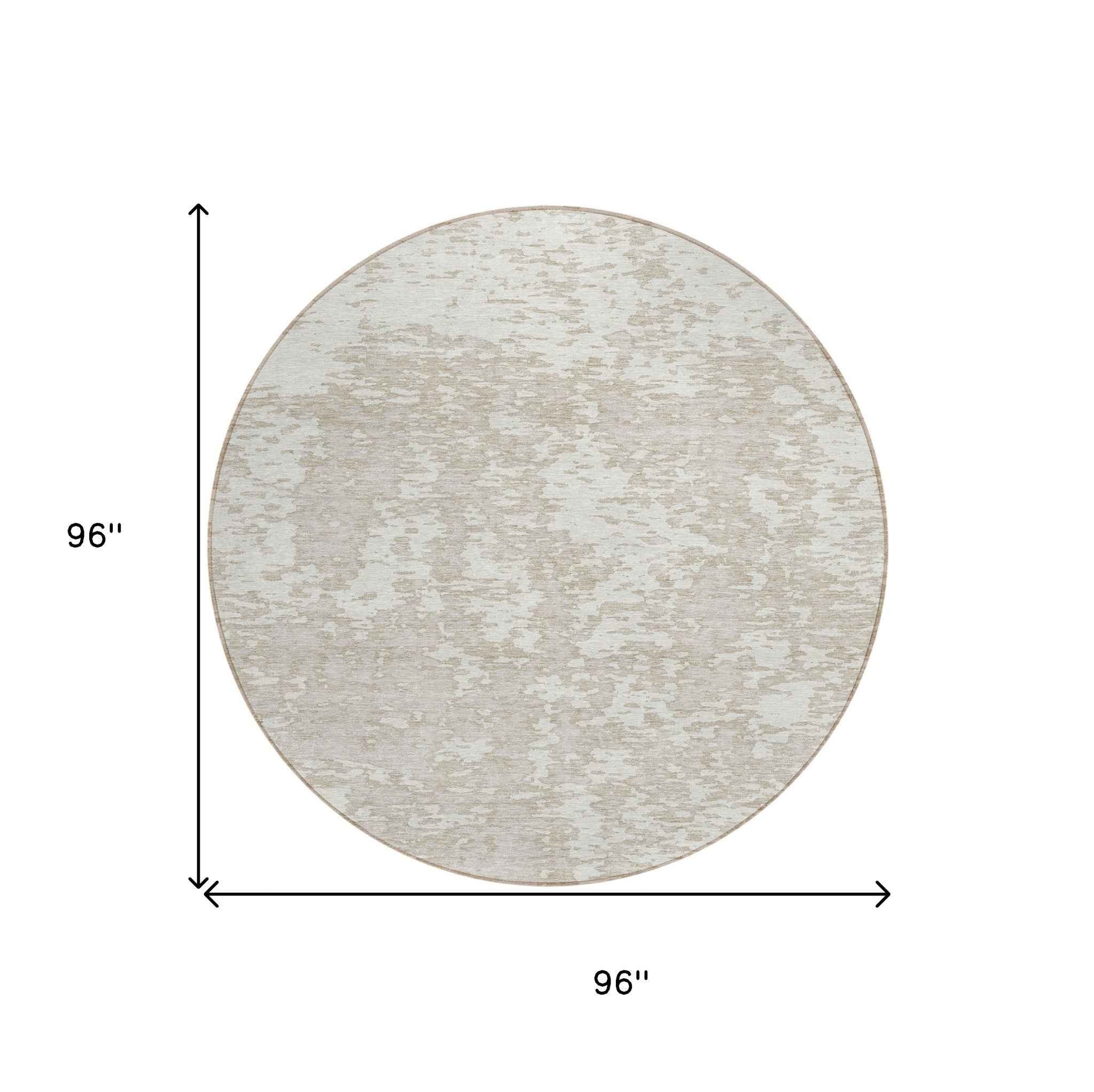 8' Ivory And Off White Round Abstract Washable Indoor Outdoor Area Rug
