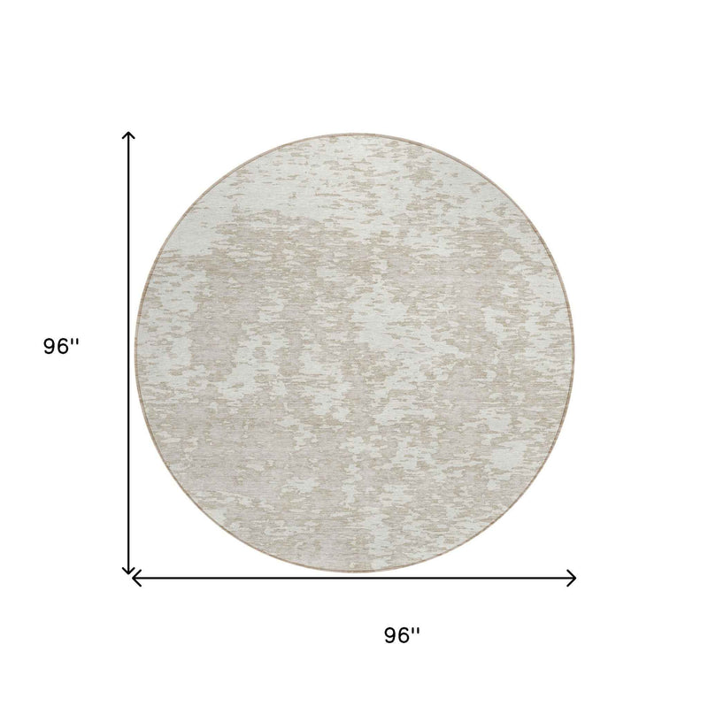 8' Ivory And Off White Round Abstract Washable Indoor Outdoor Area Rug